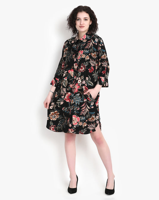 Midnight Blossom Shirt Dress