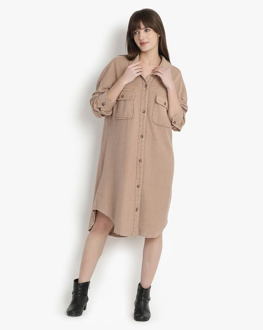 Chestnut Drop Shoulder Midi Dress