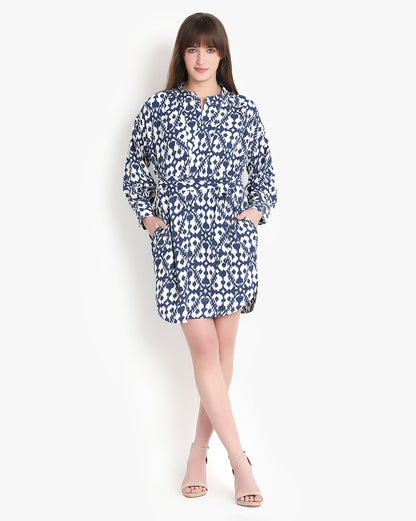 Azure Abstract Belted Dress