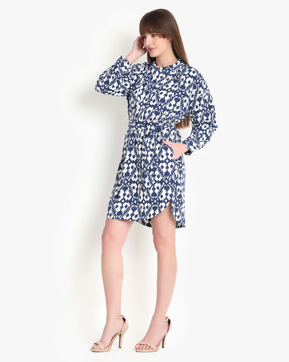 Azure Abstract Belted Dress