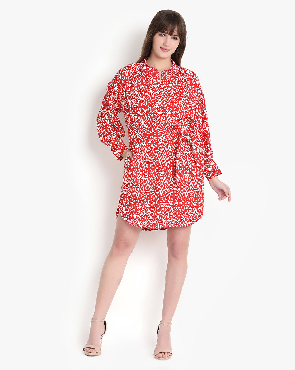 Scarlet Abstract Belted Dress