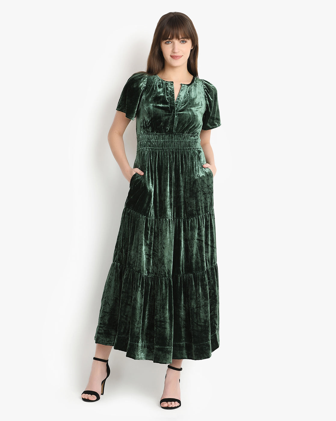 Emerald Velvet Flare Maxi Dress