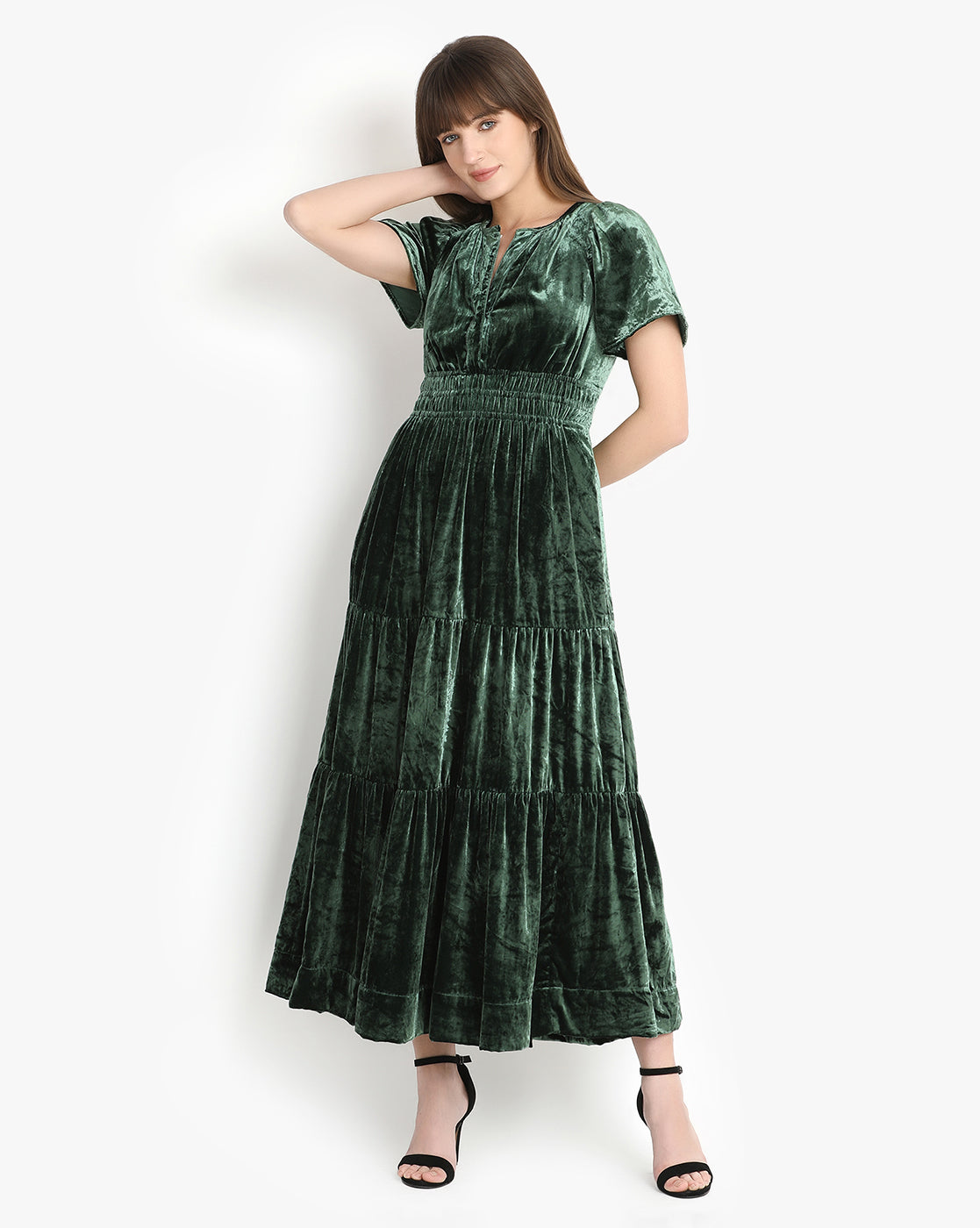 Emerald Velvet Flare Maxi Dress