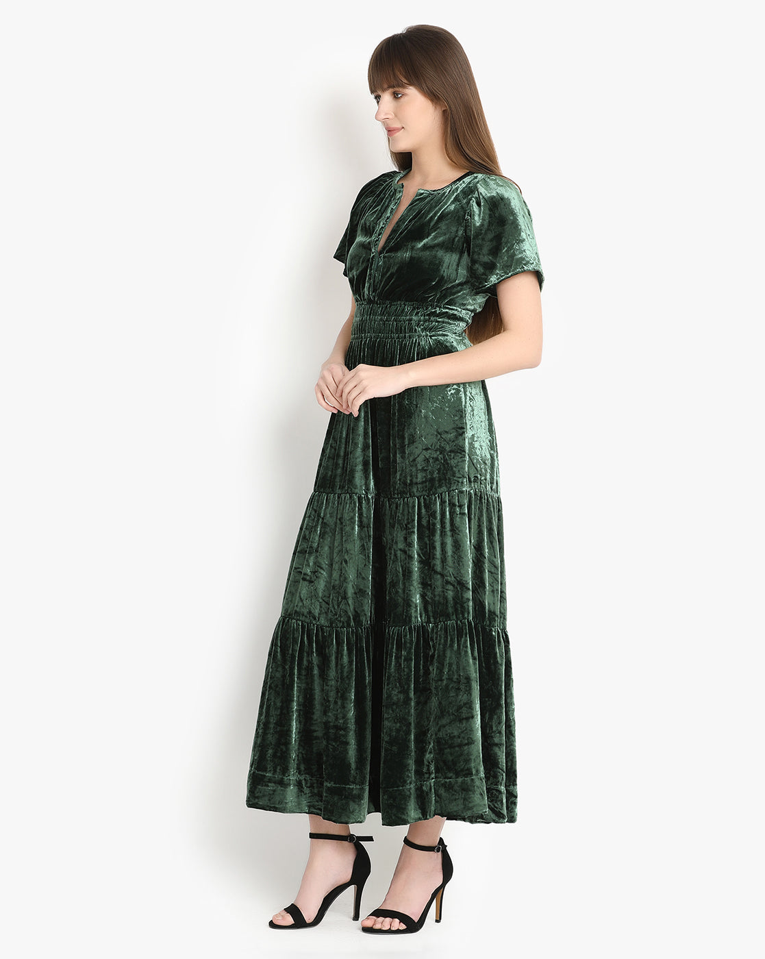 Emerald Velvet Flare Maxi Dress