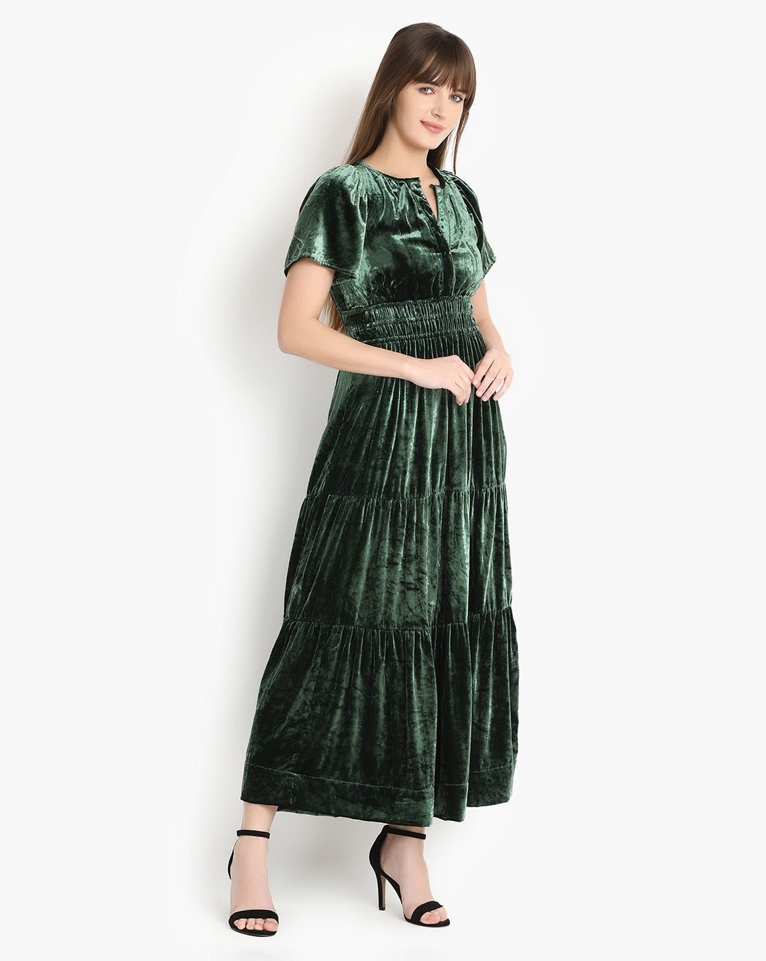 Emerald Velvet Flare Maxi Dress