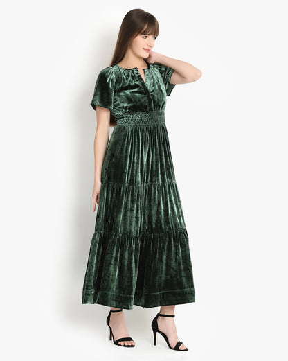 Emerald Velvet Flare Maxi Dress