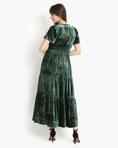 Emerald Velvet Flare Maxi Dress