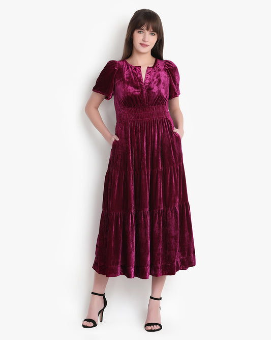 Burgundy Velvet Flare Maxi Dress