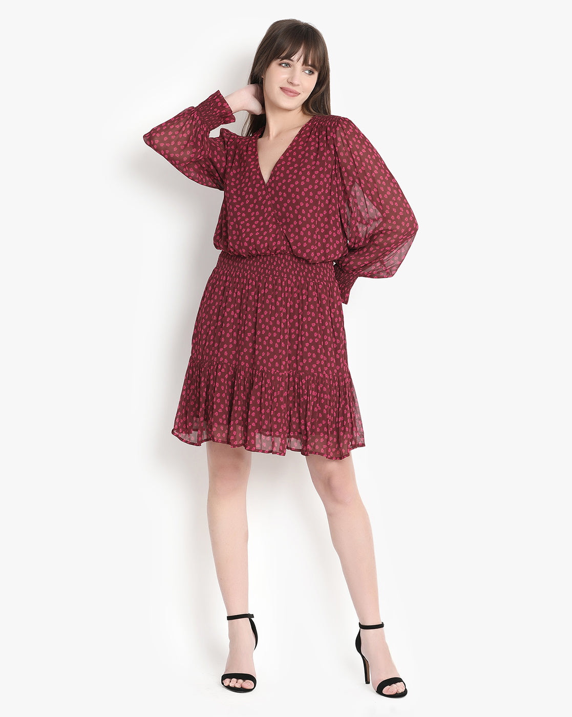 Burgundy Blossom Wrap Dress