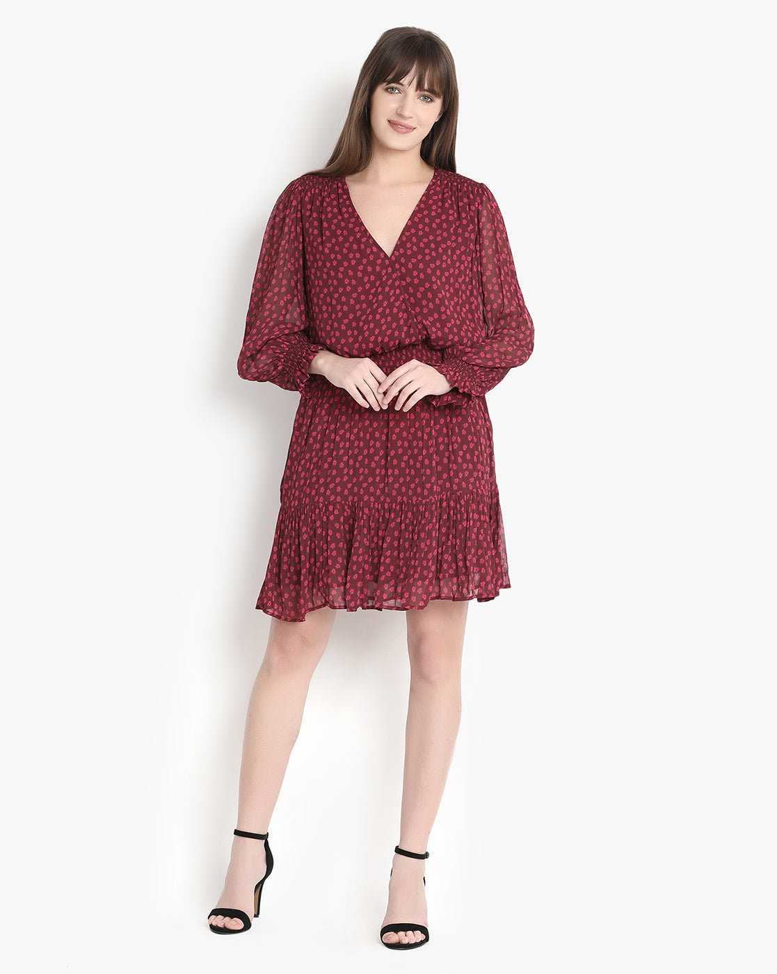 Burgundy Blossom Wrap Dress