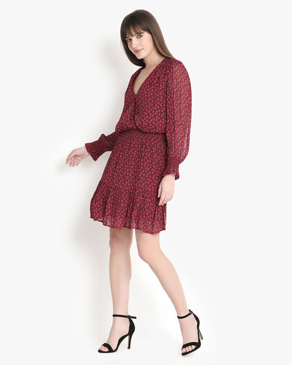 Burgundy Blossom Wrap Dress