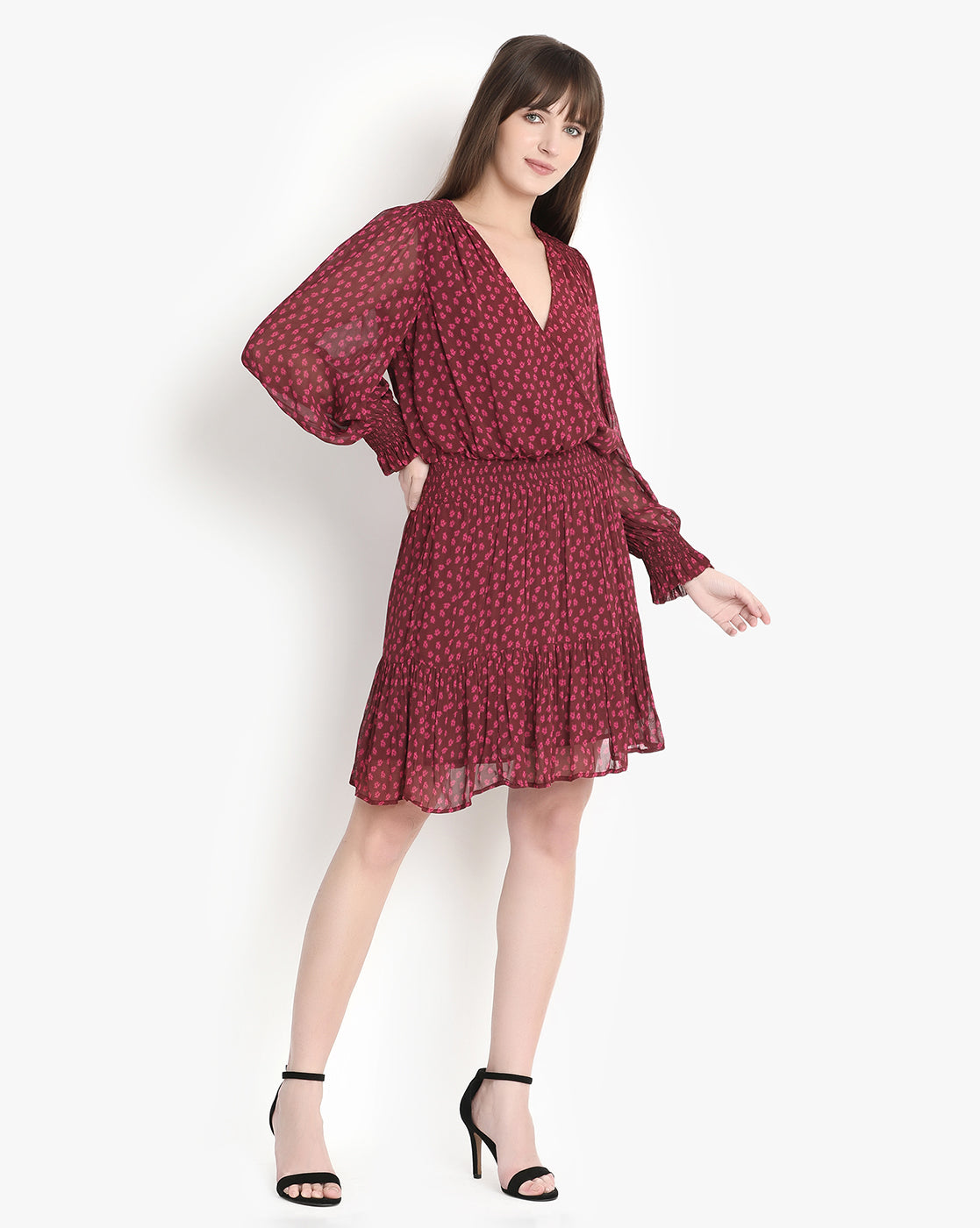 Burgundy Blossom Wrap Dress