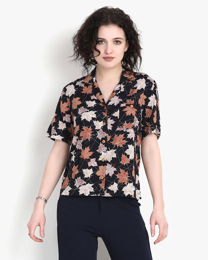 Ebony Foliage Crop Shirt