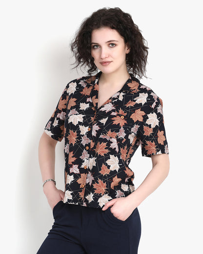 Ebony Foliage Crop Shirt