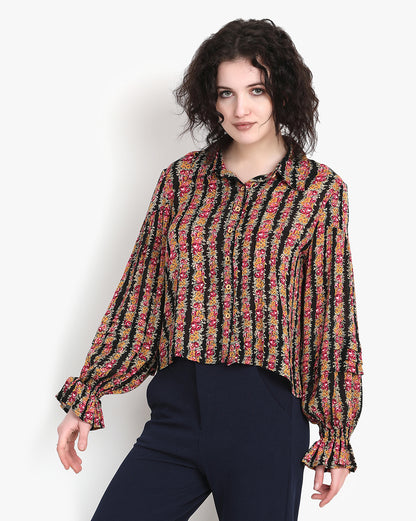 Noir Petal Elegance Shirt