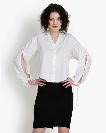 Snowy Elegance Drawstring Shirt