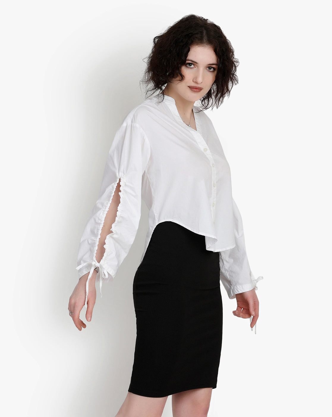 Snowy Elegance Drawstring Shirt