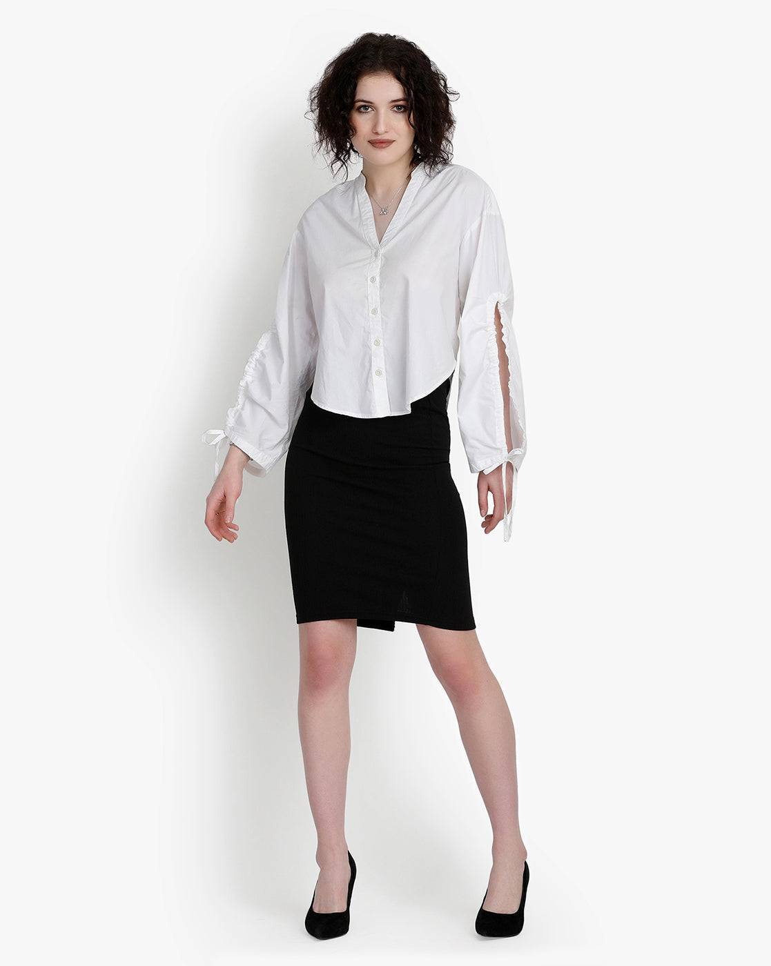 Snowy Elegance Drawstring Shirt