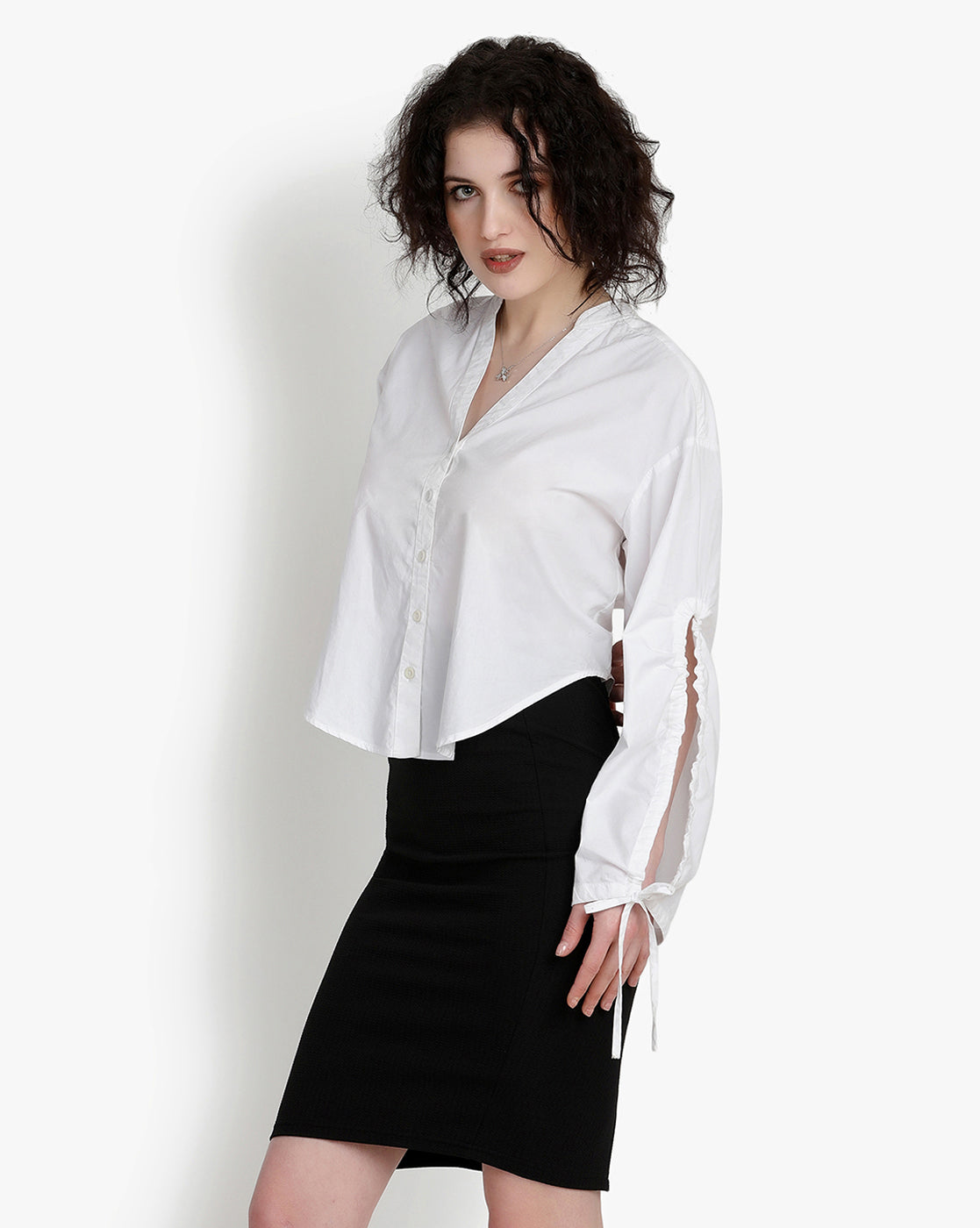 Snowy Elegance Drawstring Shirt