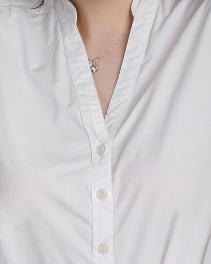 Snowy Elegance Drawstring Shirt