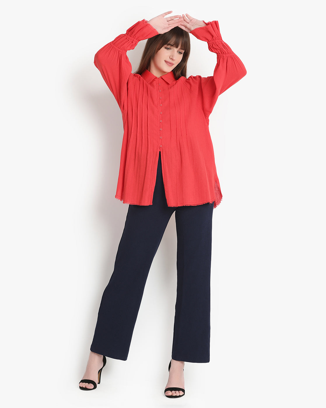 Scarlet Fringe Balloon Sleeve Shirt