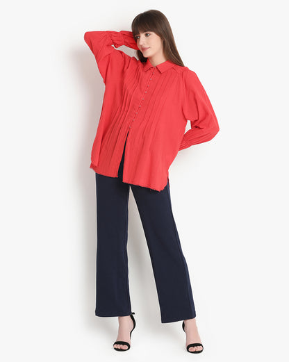 Scarlet Fringe Balloon Sleeve Shirt