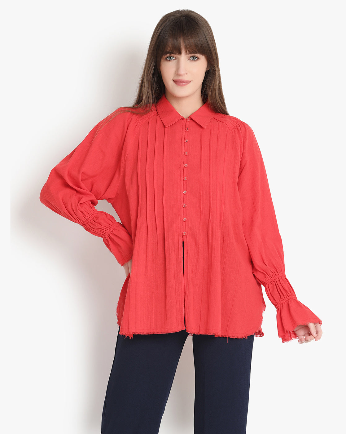 Scarlet Fringe Balloon Sleeve Shirt