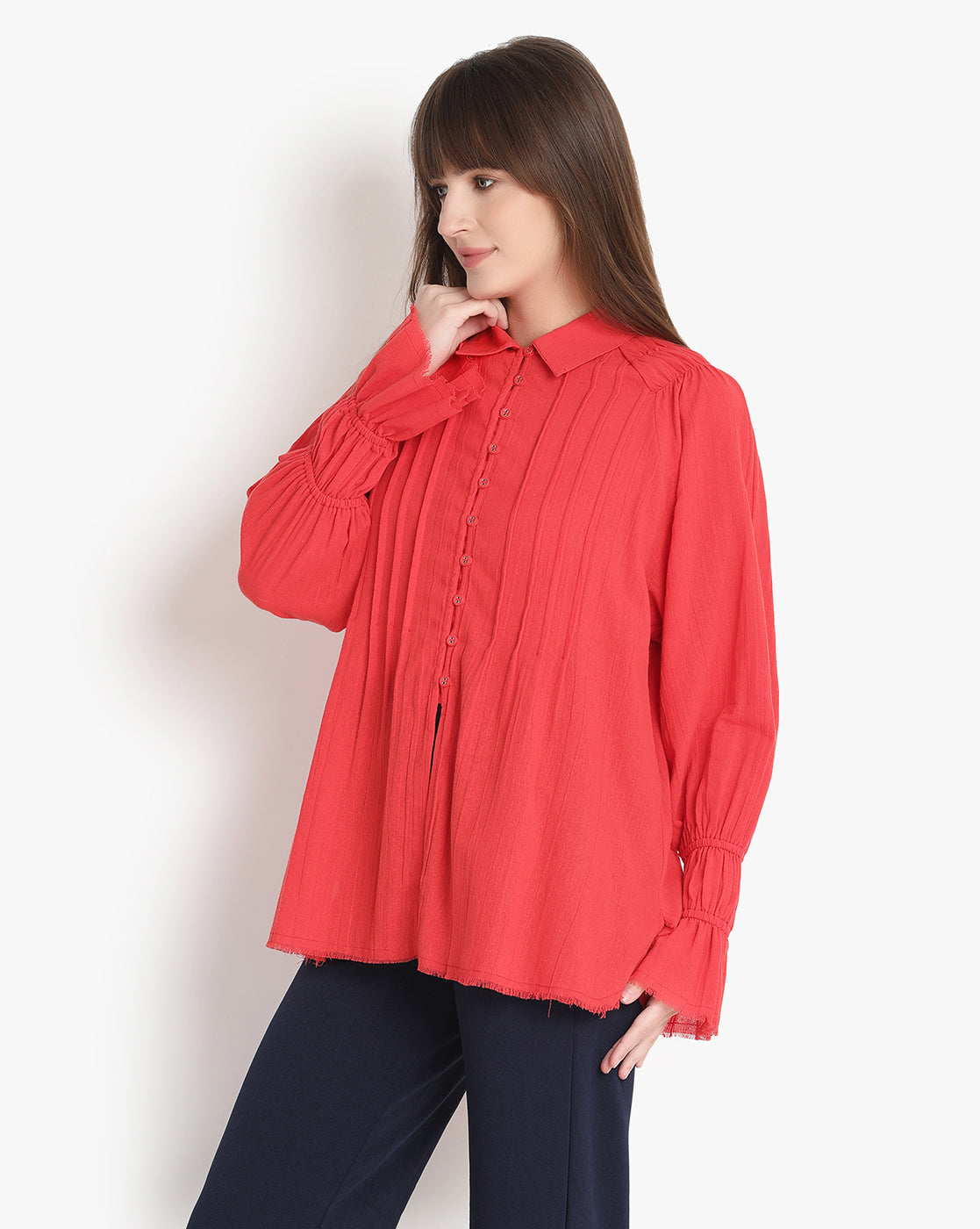 Scarlet Fringe Balloon Sleeve Shirt