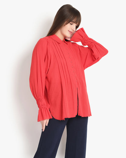 Scarlet Fringe Balloon Sleeve Shirt