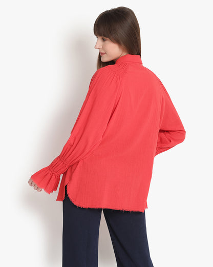 Scarlet Fringe Balloon Sleeve Shirt