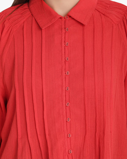 Scarlet Fringe Balloon Sleeve Shirt