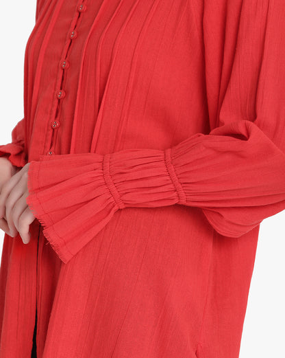 Scarlet Fringe Balloon Sleeve Shirt