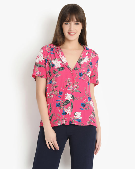 Fuchsia Blossom Button-Down Shirt