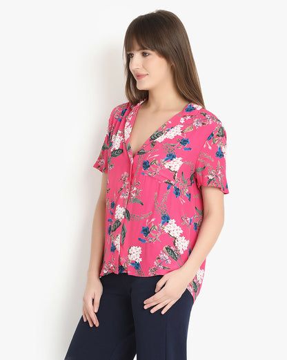 Fuchsia Blossom Button-Down Shirt