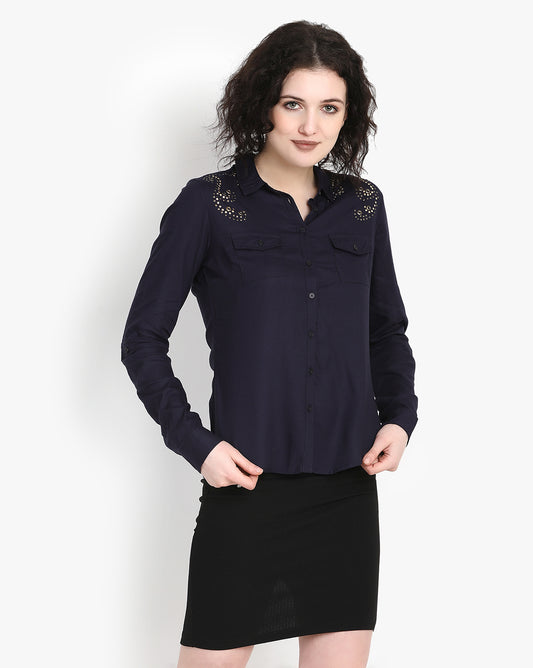 Sapphire Elegance Eyelet Shirt