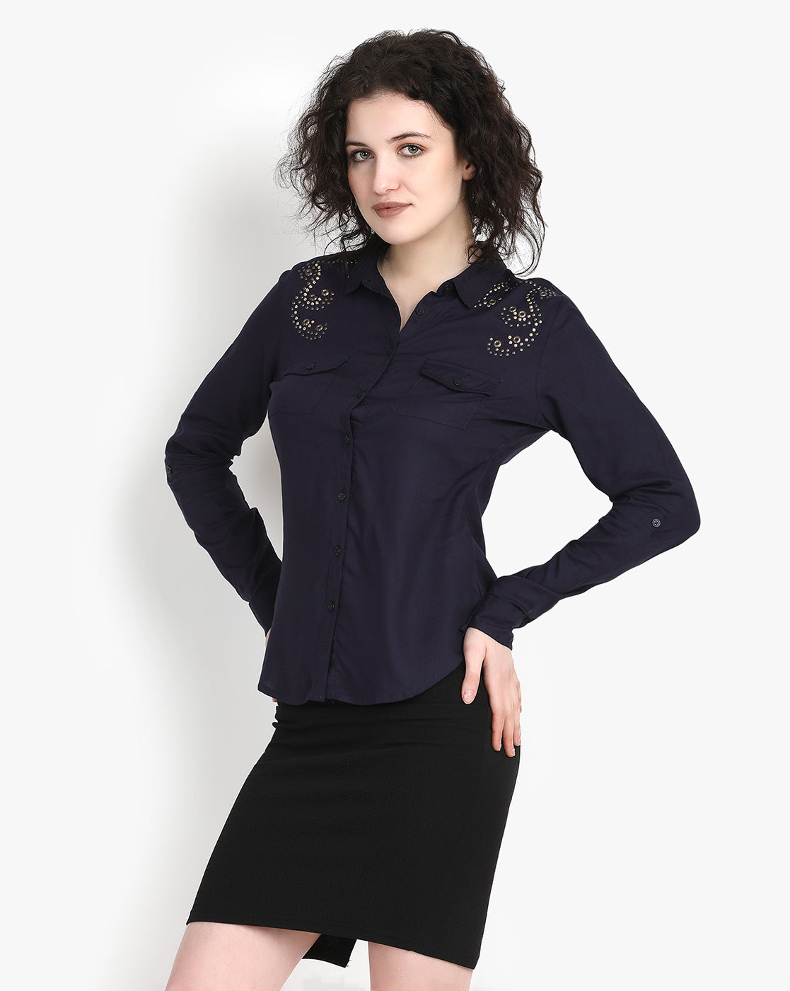 Sapphire Elegance Eyelet Shirt