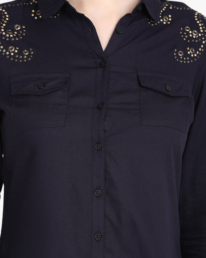 Sapphire Elegance Eyelet Shirt