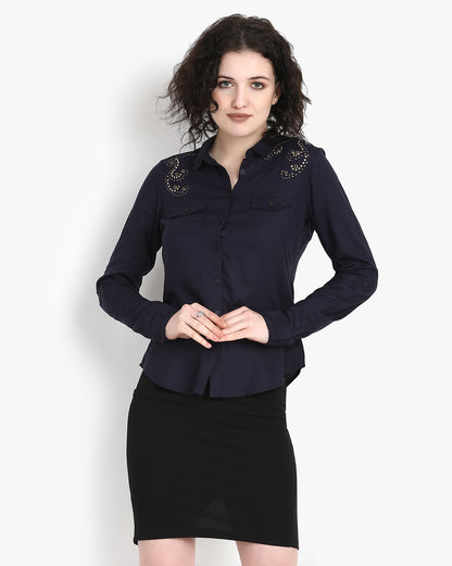 Sapphire Elegance Eyelet Shirt