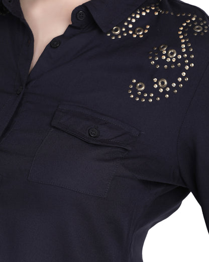 Sapphire Elegance Eyelet Shirt