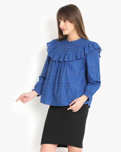 Azure Breeze Schiffli Top