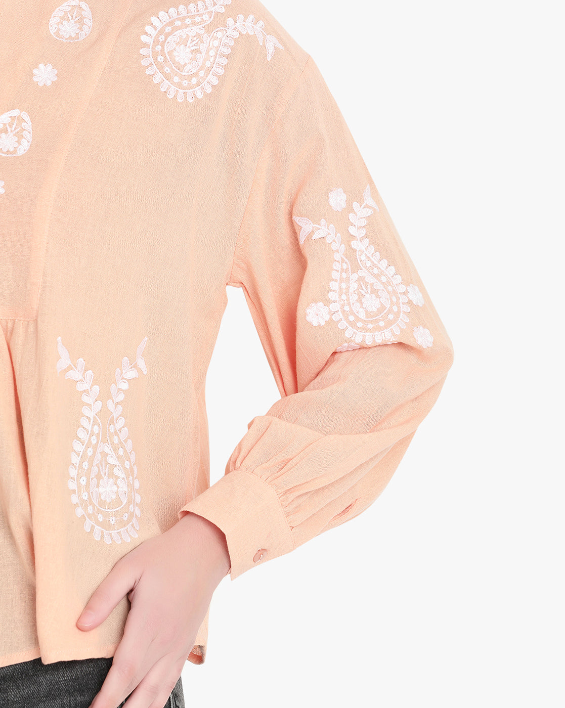 Coral Blossom Embroidered Top