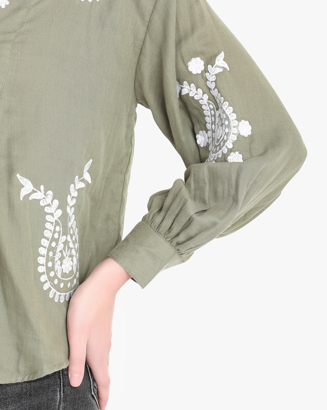 Olive Grove Embroidered Elegance Top