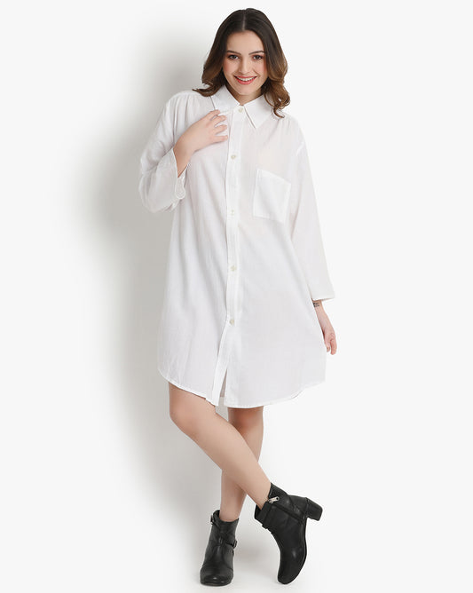 Snowy Chic Button-Down Dress