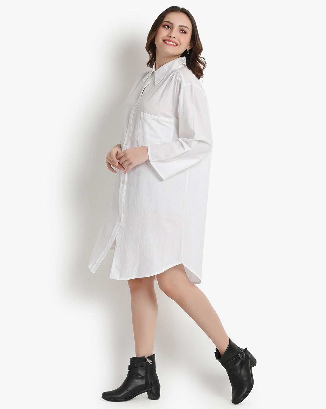 Snowy Chic Button-Down Dress
